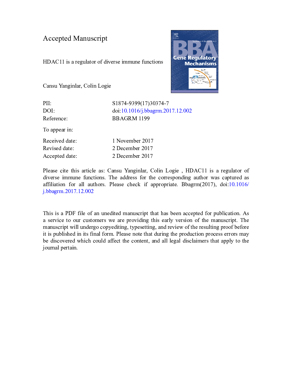 HDAC11 is a regulator of diverse immune functions