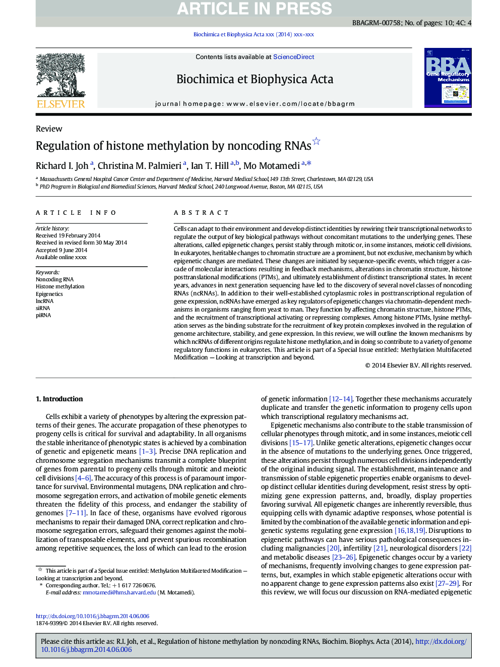 Regulation of histone methylation by noncoding RNAs