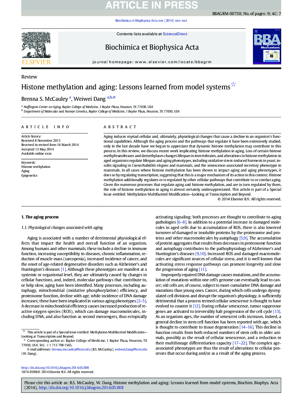 Histone methylation and aging: Lessons learned from model systems