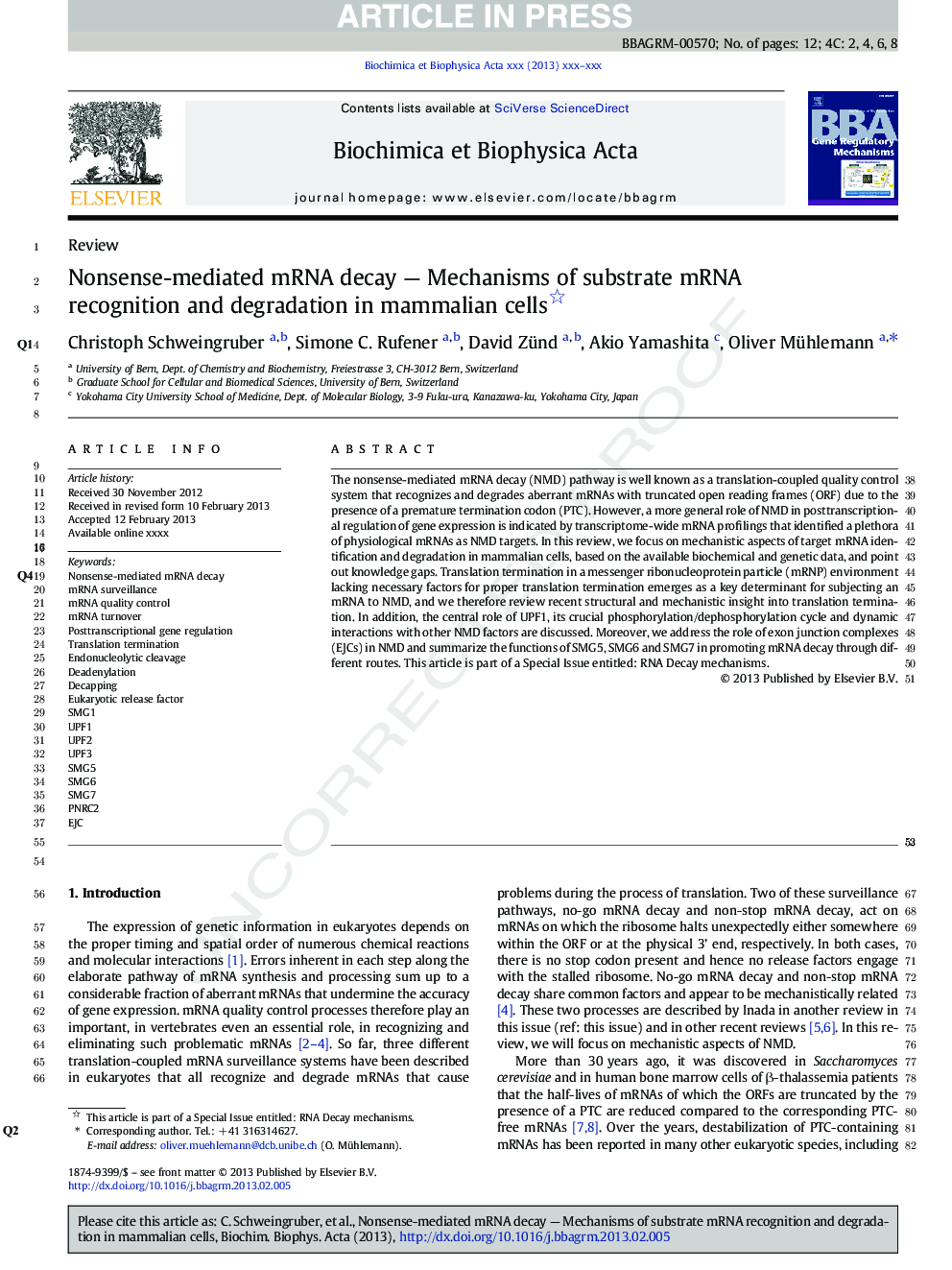 Nonsense-mediated mRNA decay - Mechanisms of substrate mRNA recognition and degradation in mammalian cells