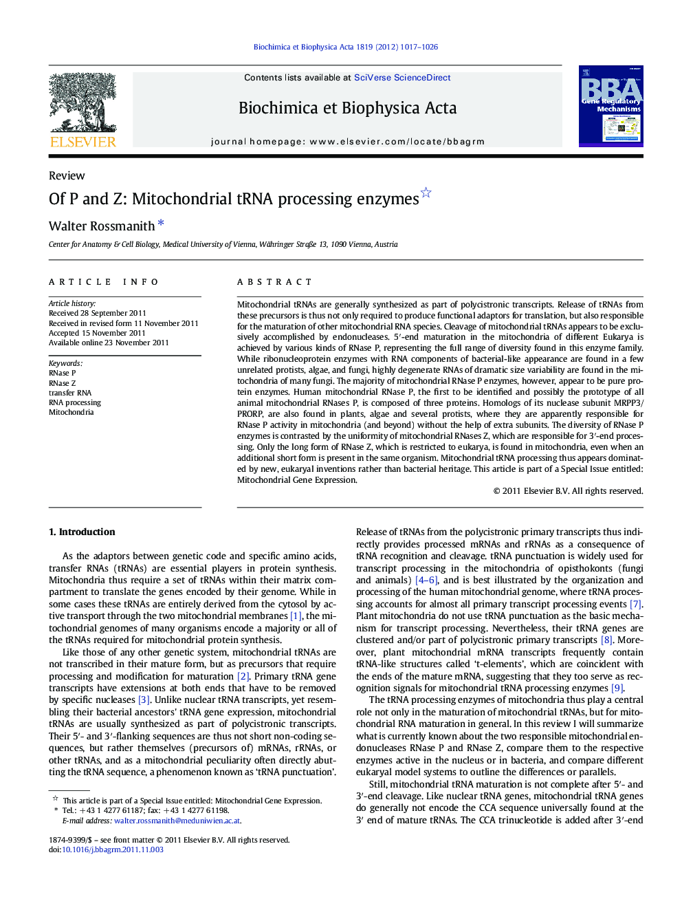 Of P and Z: Mitochondrial tRNA processing enzymes