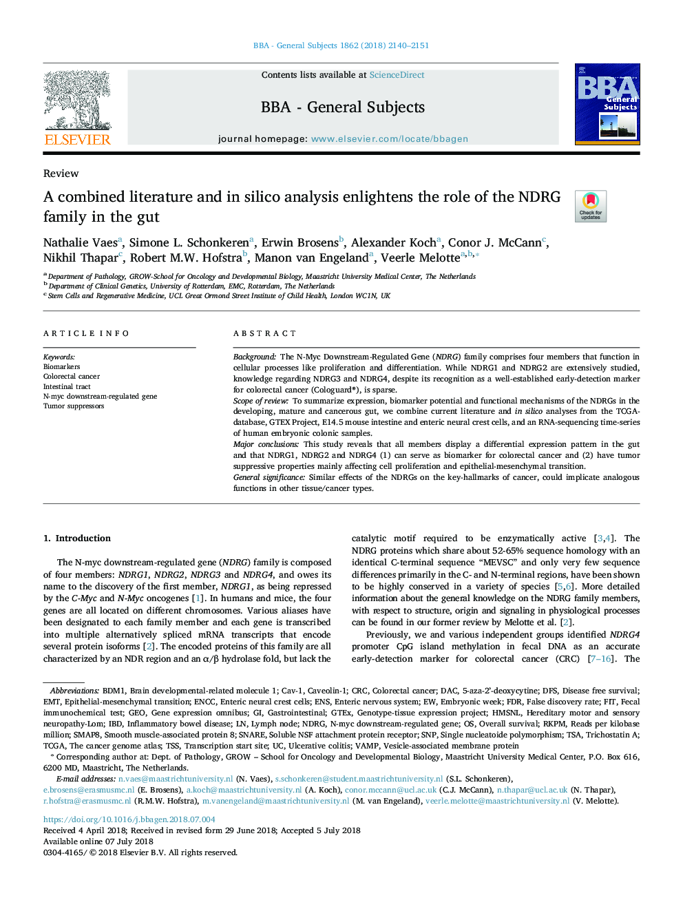 A combined literature and in silico analysis enlightens the role of the NDRG family in the gut