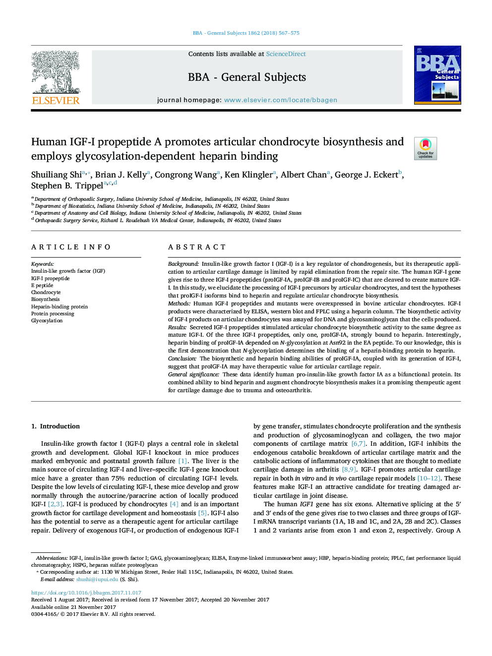 Human IGF-I propeptide A promotes articular chondrocyte biosynthesis and employs glycosylation-dependent heparin binding