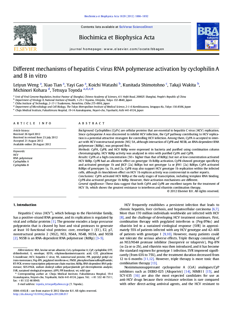 Different mechanisms of hepatitis C virus RNA polymerase activation by cyclophilin A and B in vitro