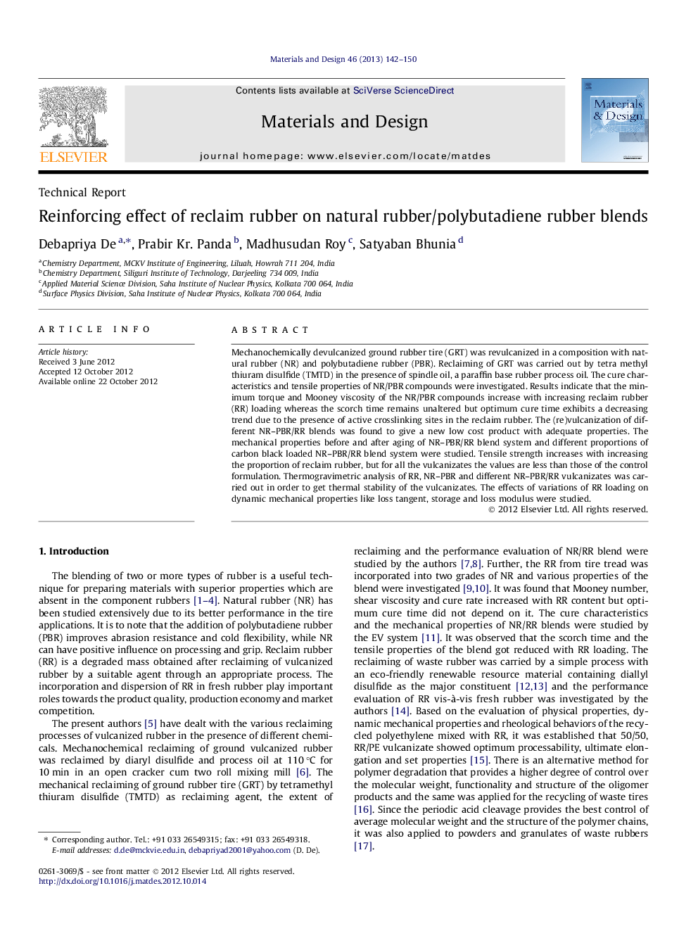 Reinforcing effect of reclaim rubber on natural rubber/polybutadiene rubber blends