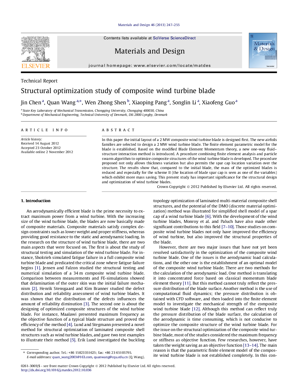 Structural optimization study of composite wind turbine blade