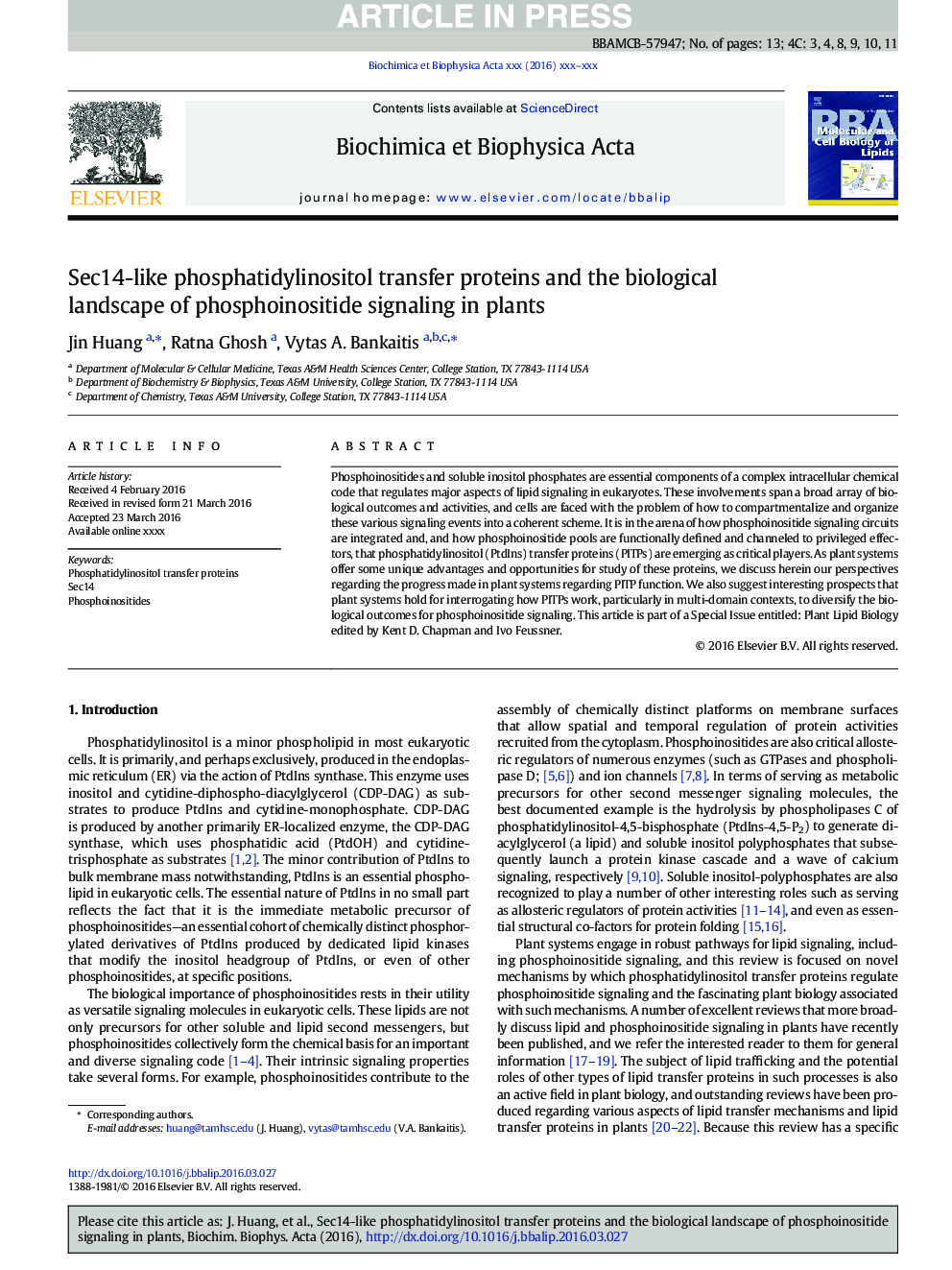 Sec14-like phosphatidylinositol transfer proteins and the biological landscape of phosphoinositide signaling in plants