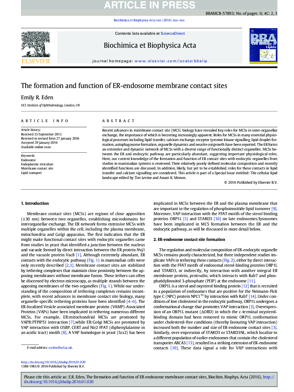 The formation and function of ER-endosome membrane contact sites