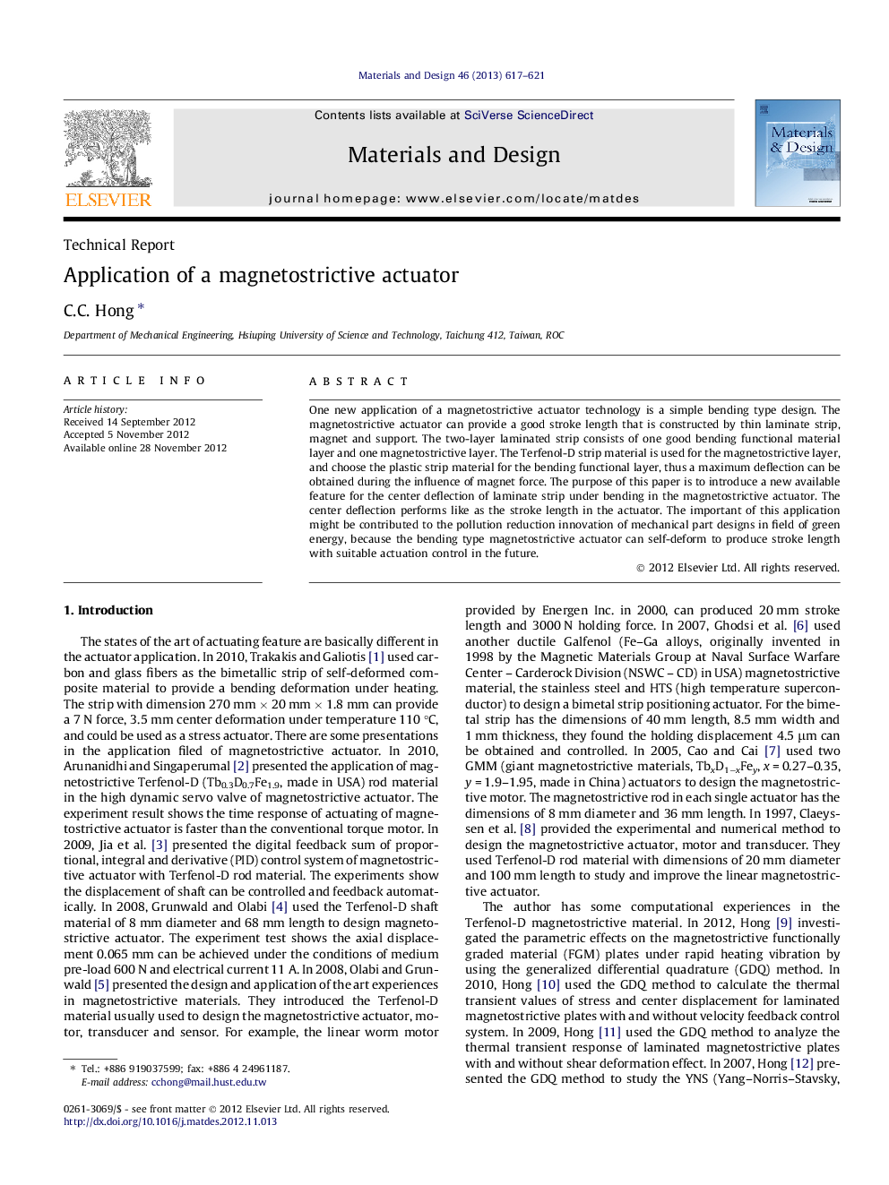 Application of a magnetostrictive actuator