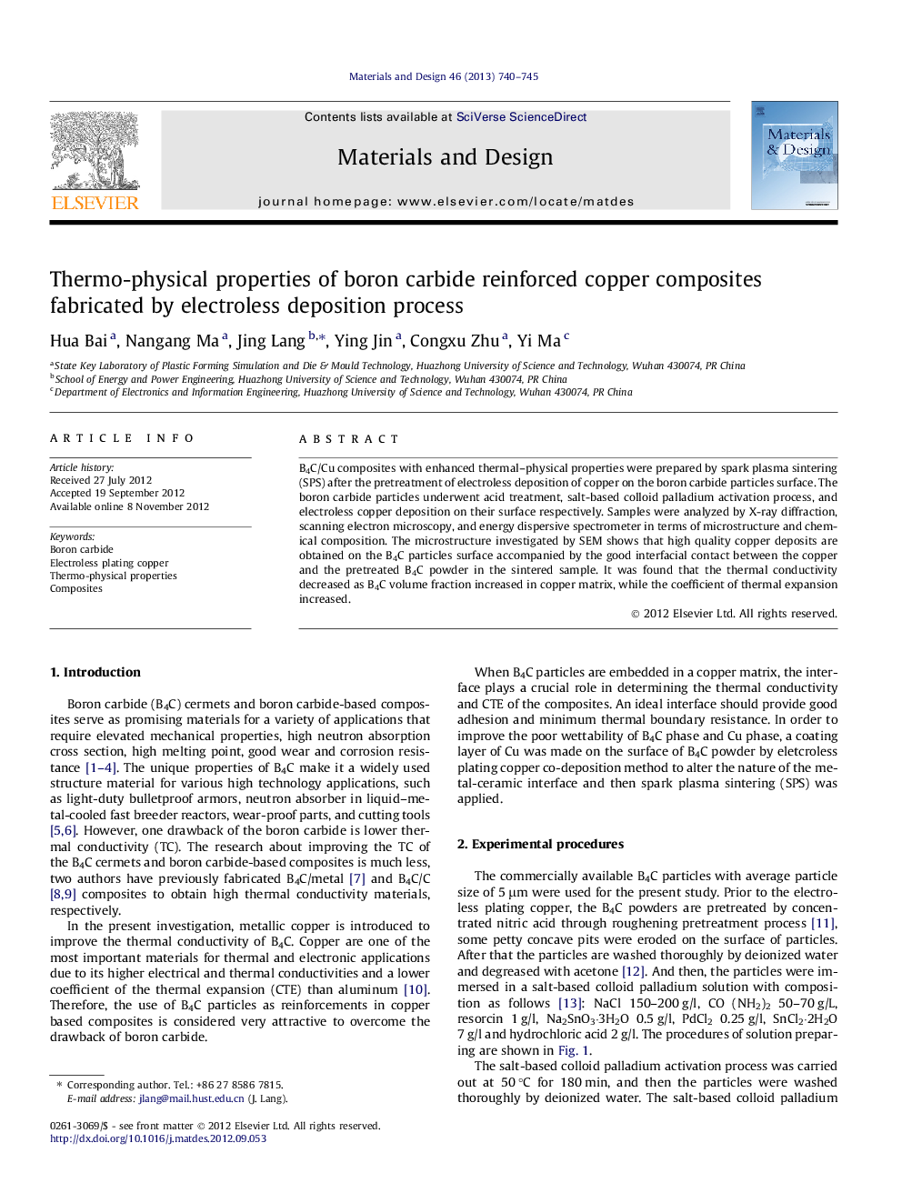 Thermo-physical properties of boron carbide reinforced copper composites fabricated by electroless deposition process