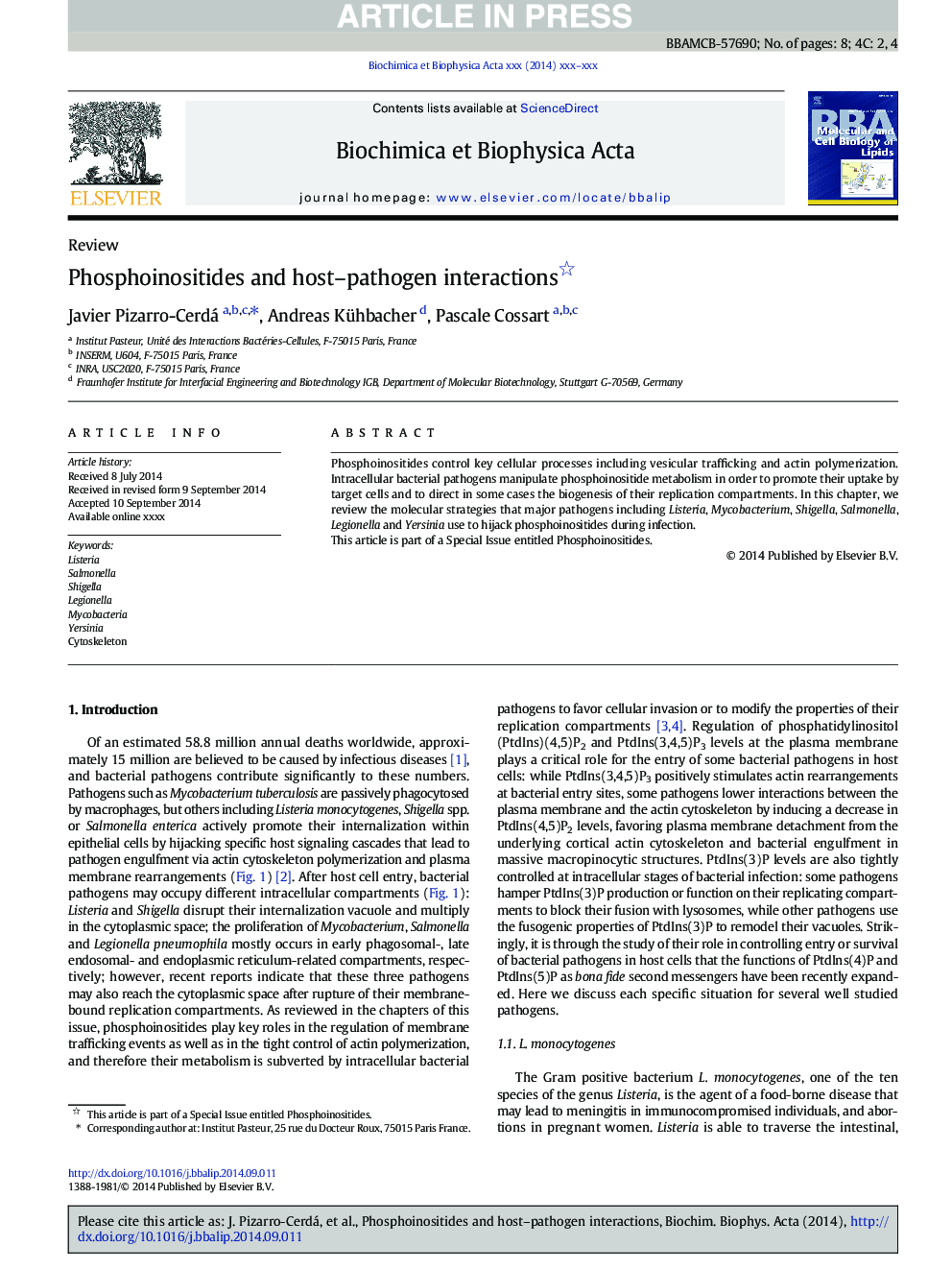 Phosphoinositides and host-pathogen interactions