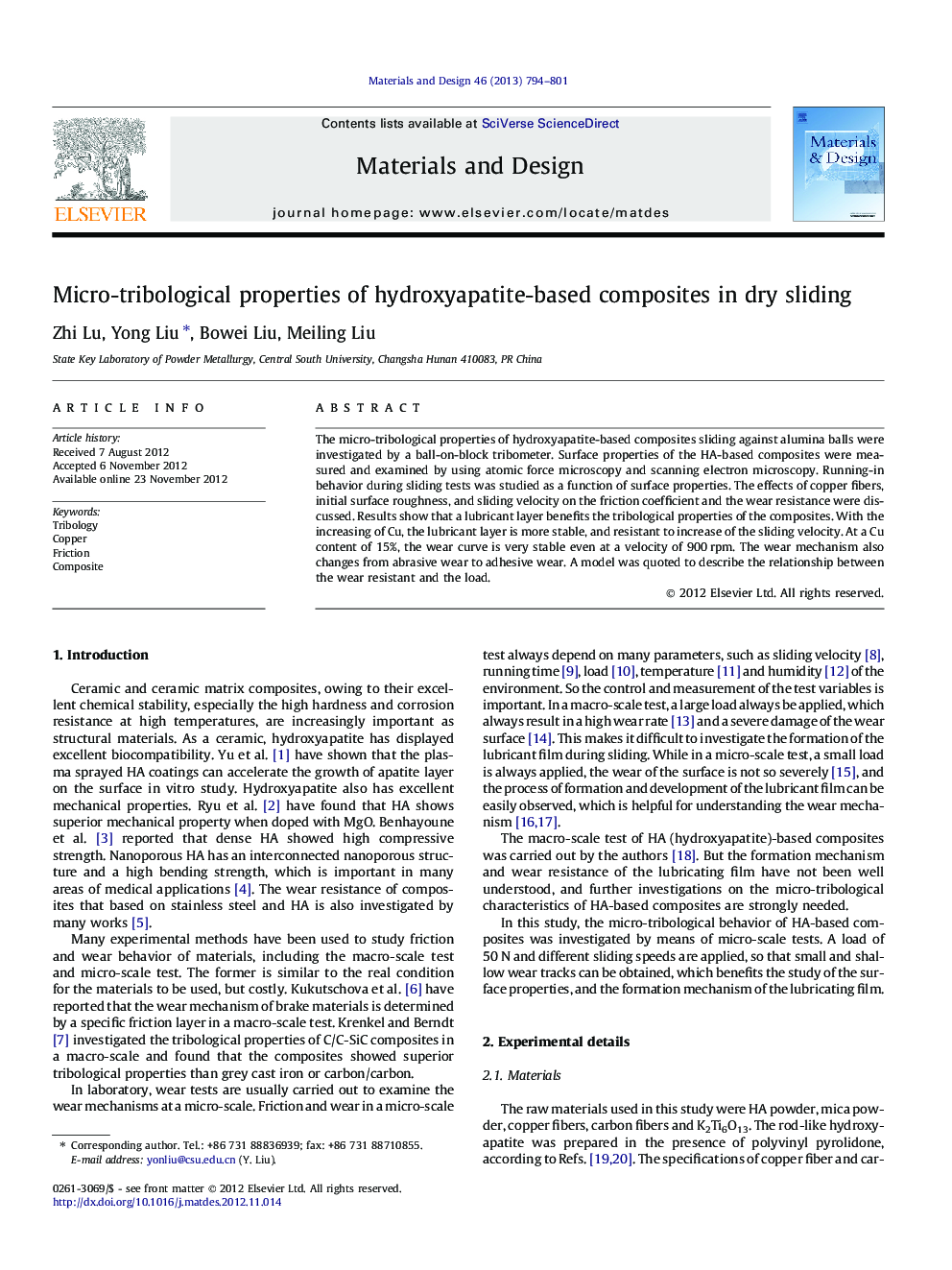 Micro-tribological properties of hydroxyapatite-based composites in dry sliding