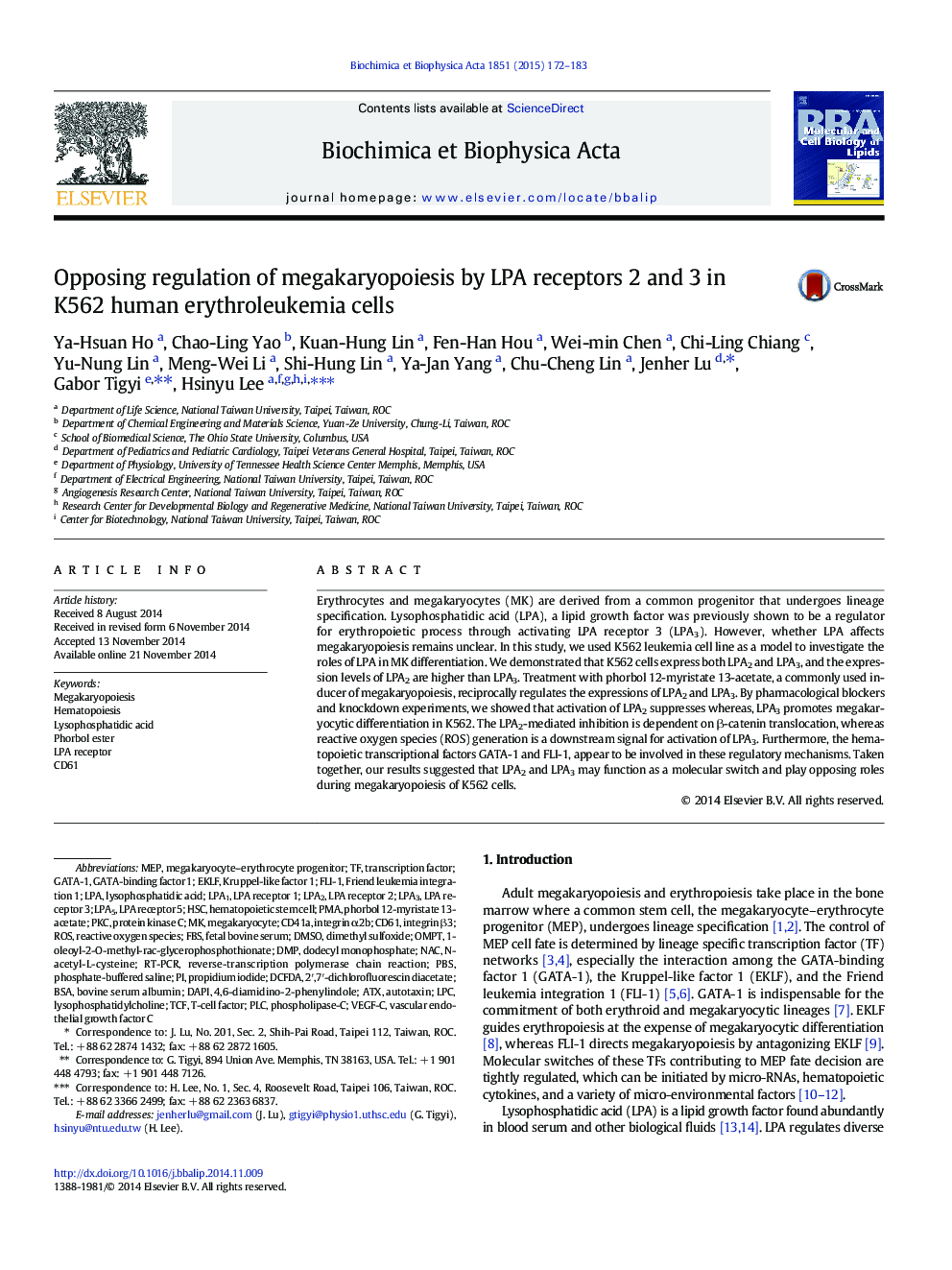 Opposing regulation of megakaryopoiesis by LPA receptors 2 and 3 in K562 human erythroleukemia cells