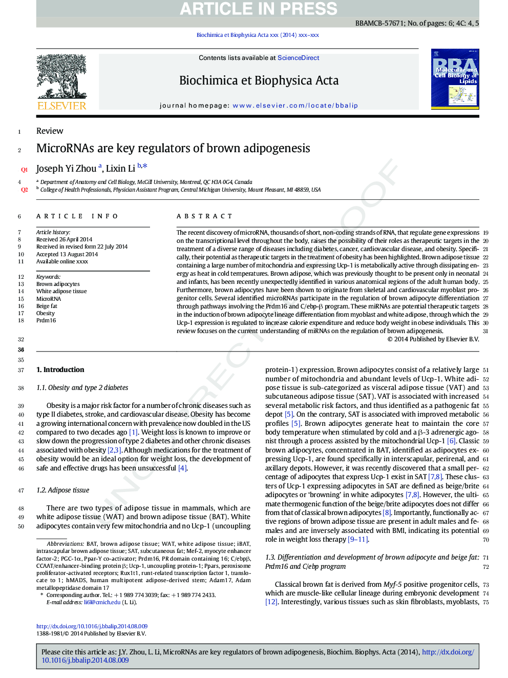 MicroRNAs are key regulators of brown adipogenesis