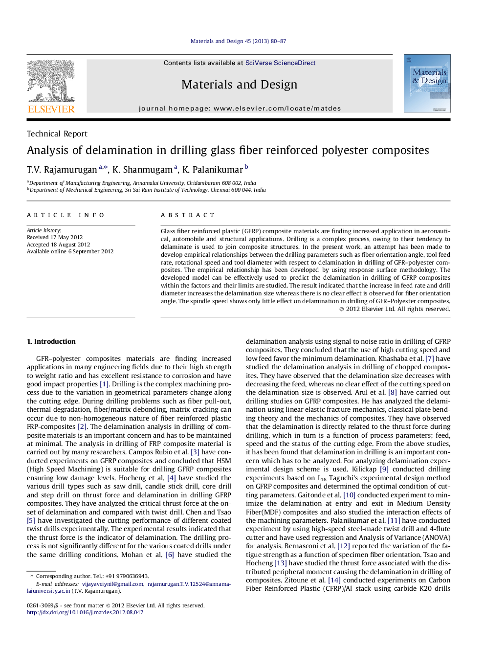 Analysis of delamination in drilling glass fiber reinforced polyester composites