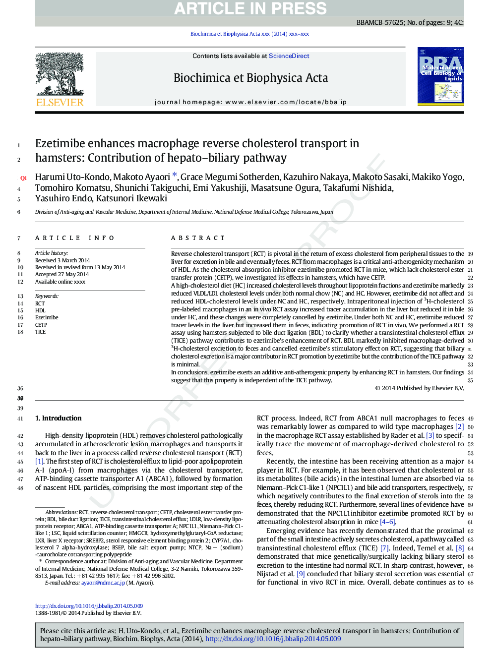 عکس صفحه اول مقاله: Ezetimibe enhances macrophage reverse cholesterol transport in hamsters: Contribution of hepato-biliary pathway Ezetimibe enhances macrophage reverse cholesterol transport in hamsters: Contribution of hepato-biliary pathway