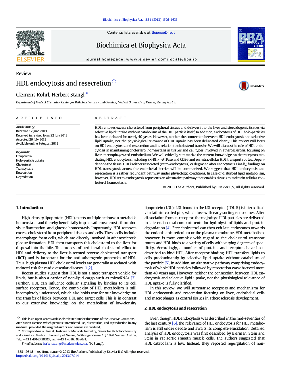 HDL endocytosis and resecretion