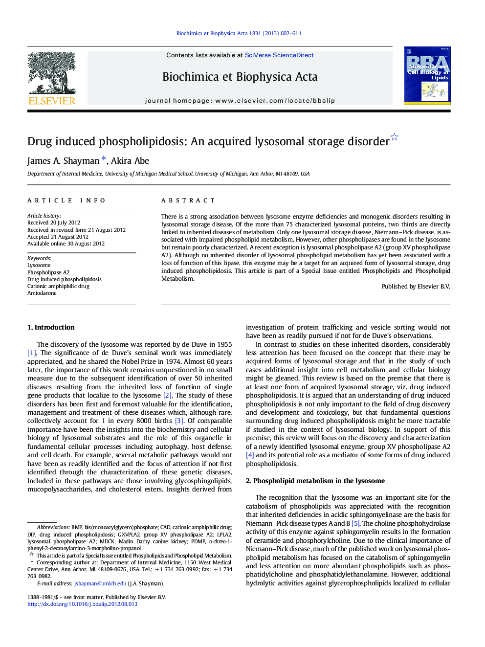 Drug induced phospholipidosis: An acquired lysosomal storage disorder