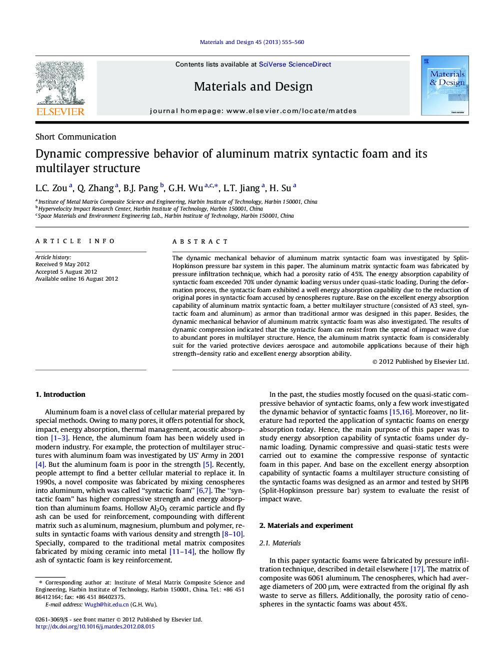 Dynamic compressive behavior of aluminum matrix syntactic foam and its multilayer structure