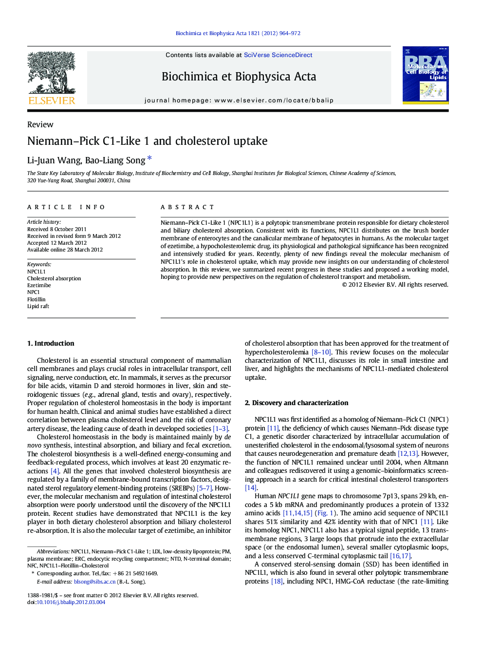 Niemann-Pick C1-Like 1 and cholesterol uptake