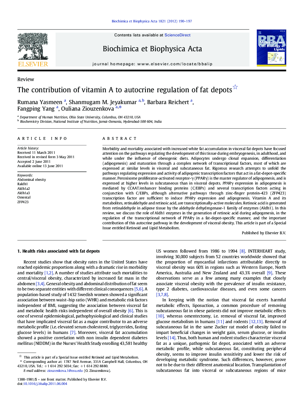 The contribution of vitamin A to autocrine regulation of fat depots