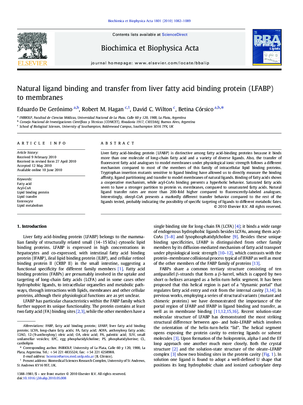 Natural ligand binding and transfer from liver fatty acid binding protein (LFABP) to membranes