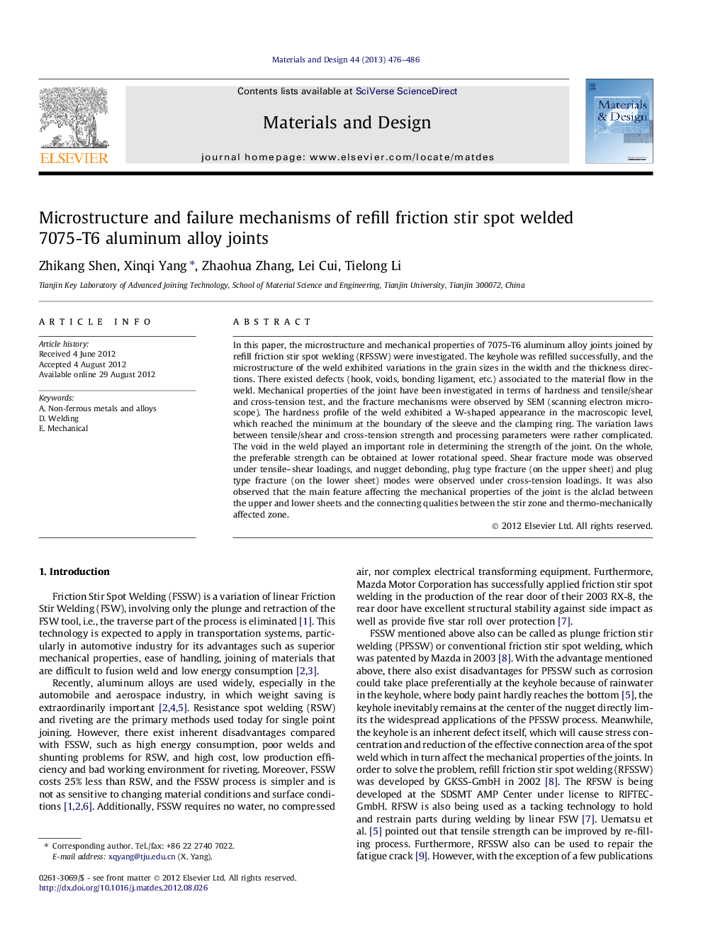 Microstructure and failure mechanisms of refill friction stir spot welded 7075-T6 aluminum alloy joints