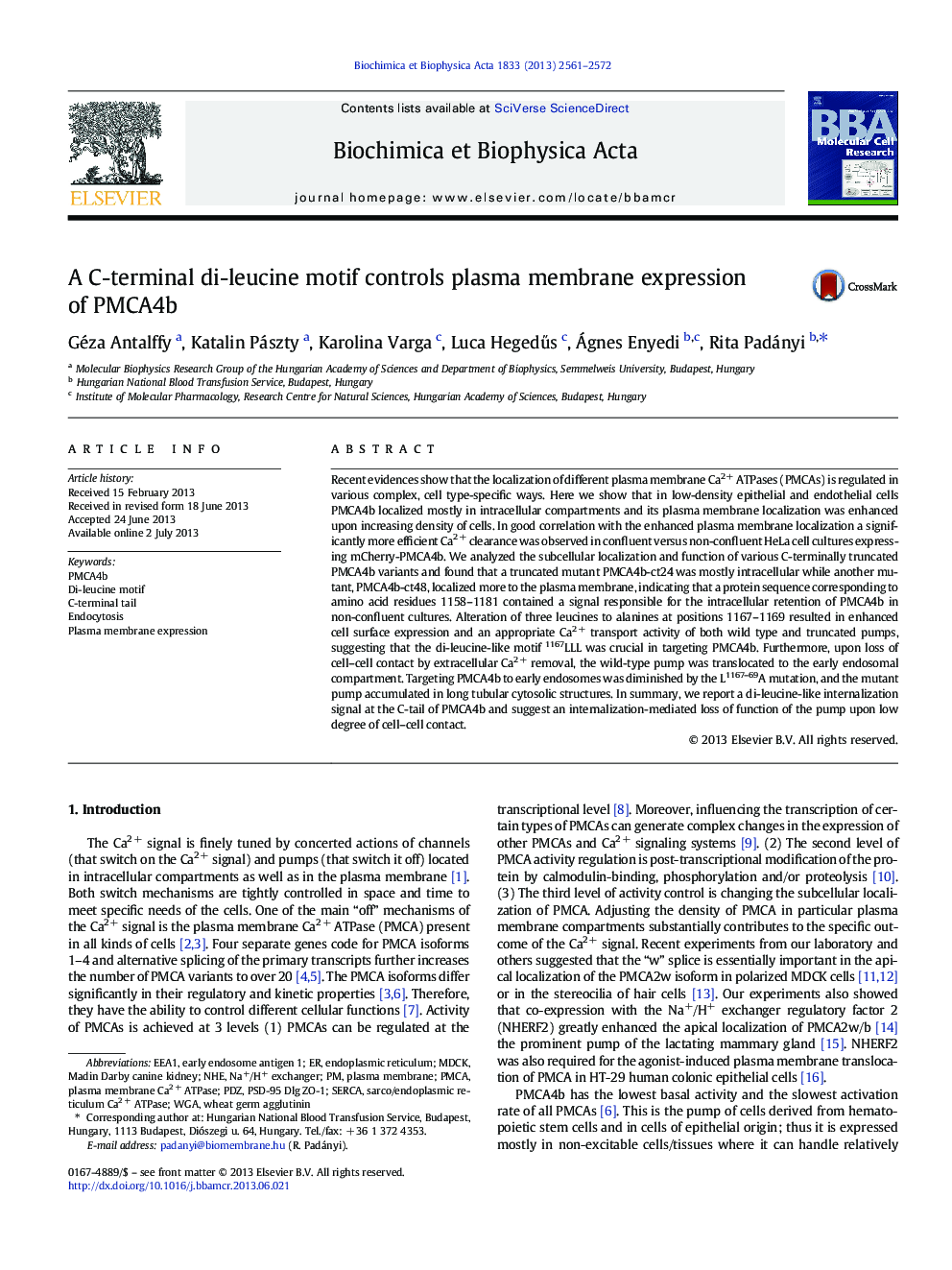 عکس صفحه اول مقاله: A C-terminal di-leucine motif controls plasma membrane expression of PMCA4b A C-terminal di-leucine motif controls plasma membrane expression of PMCA4b