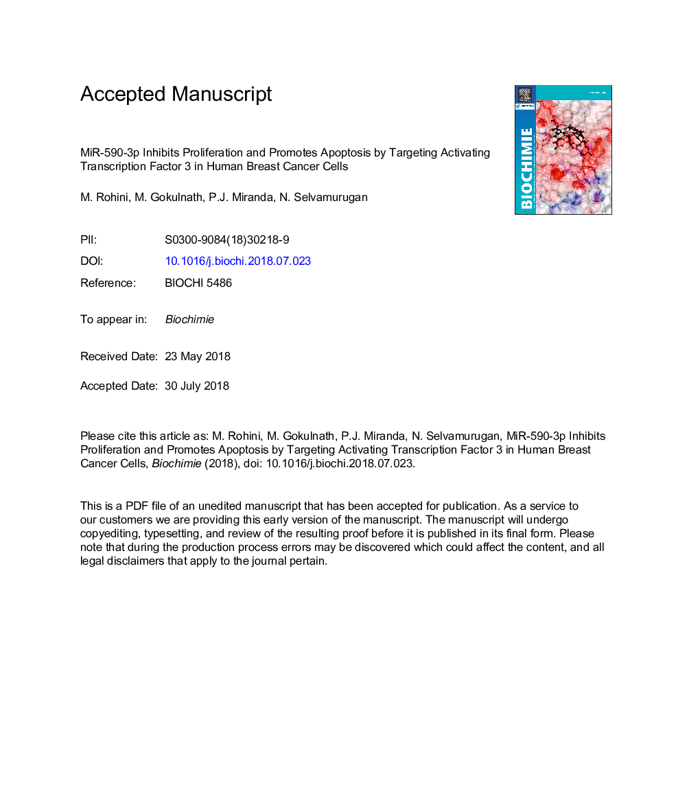 miR-590-3p inhibits proliferation and promotes apoptosis by targeting activating transcription factor 3 in human breast cancer cells