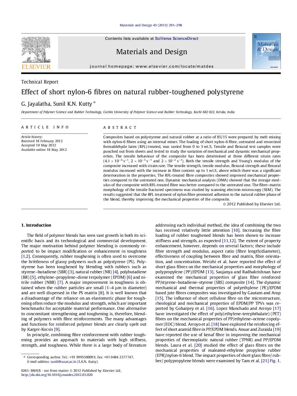 Effect of short nylon-6 fibres on natural rubber-toughened polystyrene