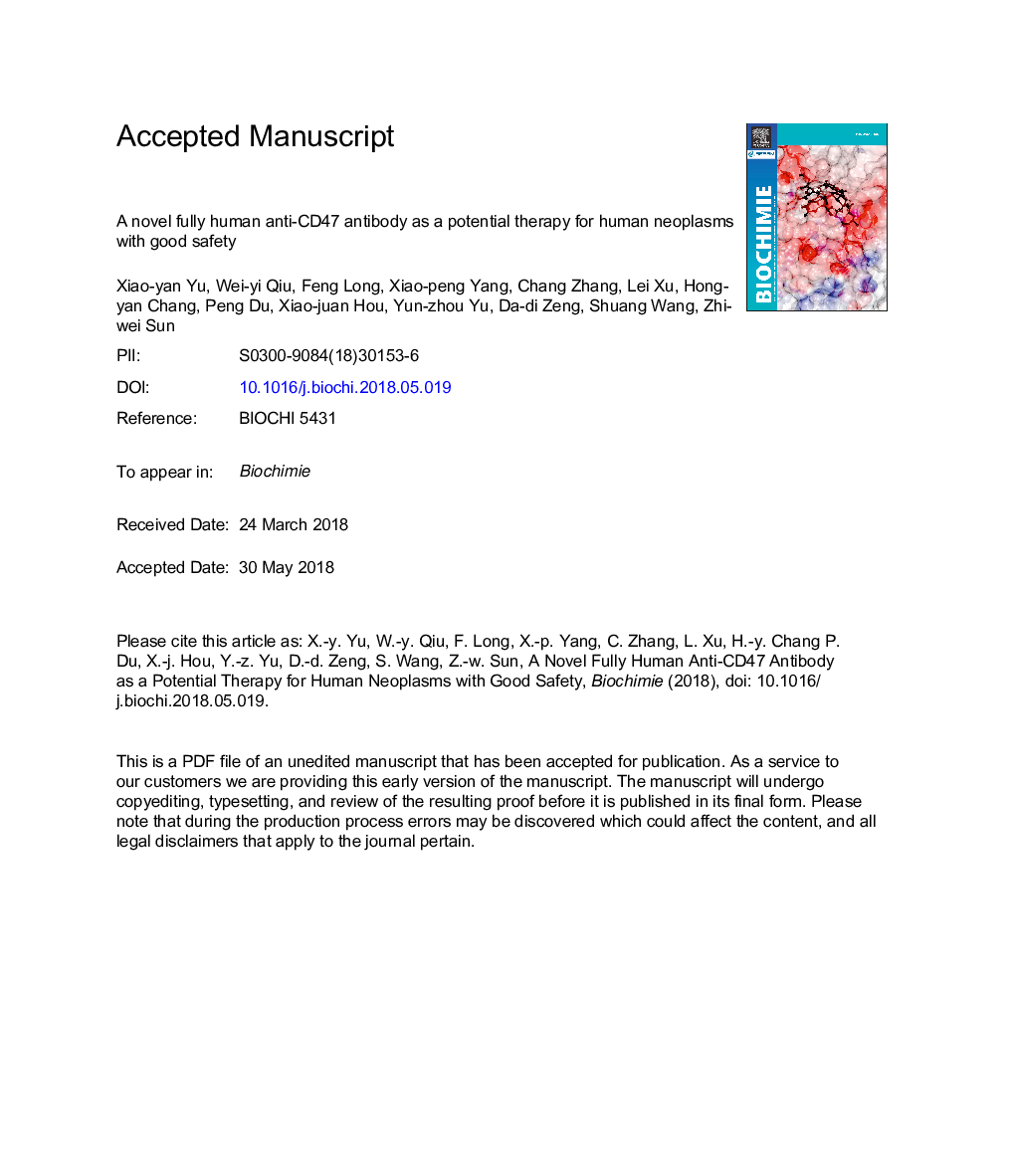 A novel fully human anti-CD47 antibody as a potential therapy for human neoplasms with good safety