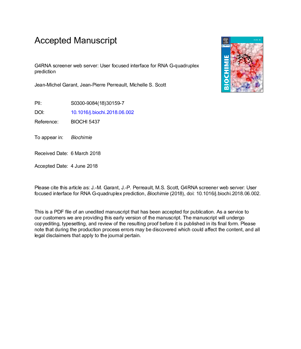 عکس صفحه اول مقاله: G4RNA screener web server: User focused interface for RNA G-quadruplex prediction G4RNA screener web server: User focused interface for RNA G-quadruplex prediction