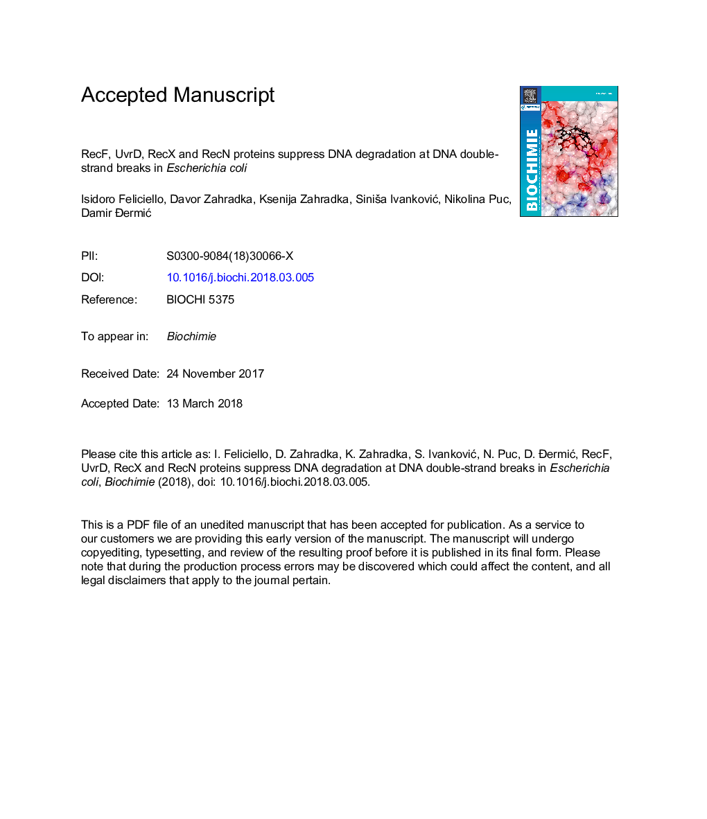 RecF, UvrD, RecX and RecN proteins suppress DNA degradation at DNA double-strand breaks in Escherichia coli