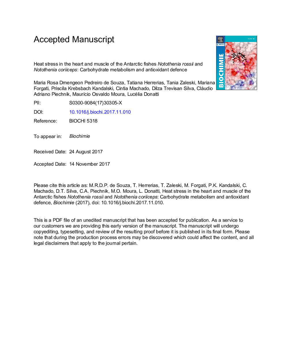 Heat stress in the heart and muscle of the Antarctic fishes Notothenia rossii and Notothenia coriiceps: Carbohydrate metabolism and antioxidant defence