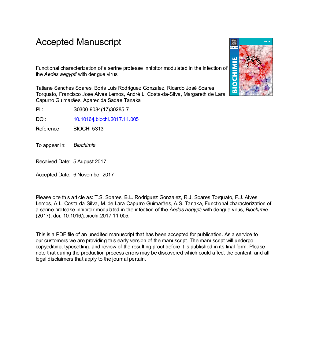 Functional characterization of a serine protease inhibitor modulated in the infection of the Aedes aegypti with dengue virus