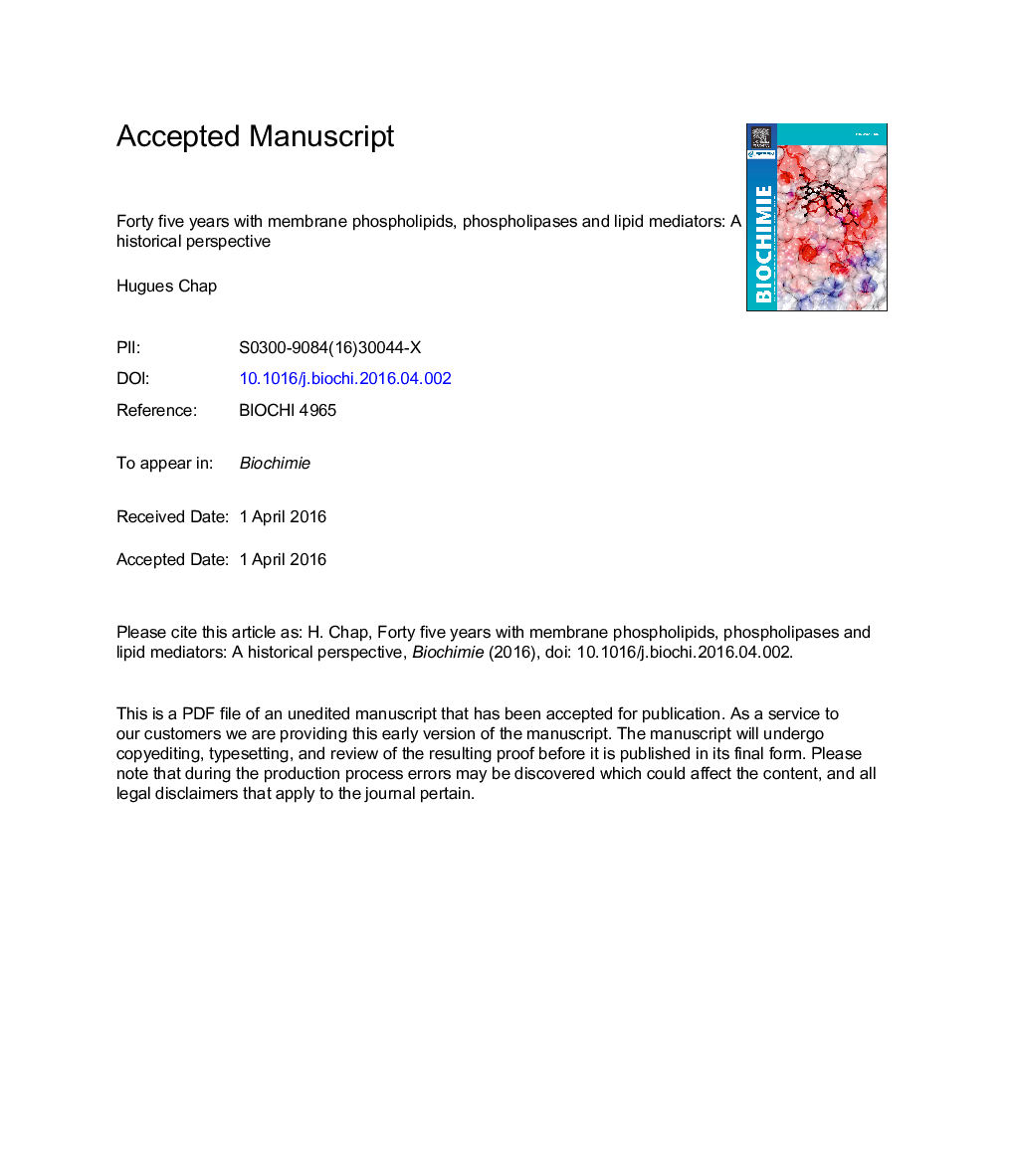 Forty five years with membrane phospholipids, phospholipases and lipid mediators: A historical perspective