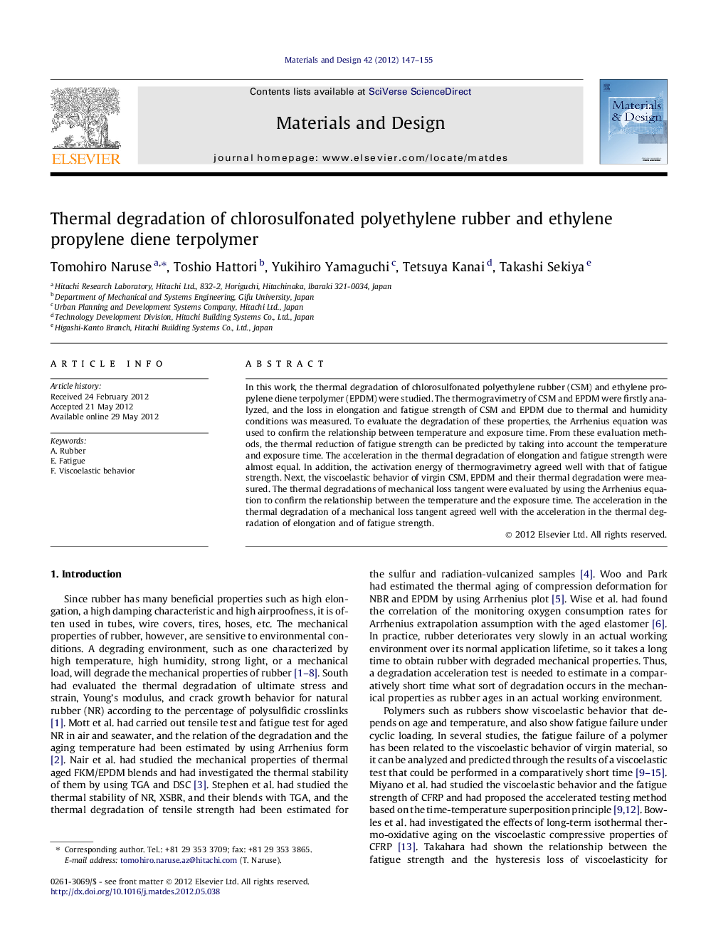 Thermal degradation of chlorosulfonated polyethylene rubber and ethylene propylene diene terpolymer