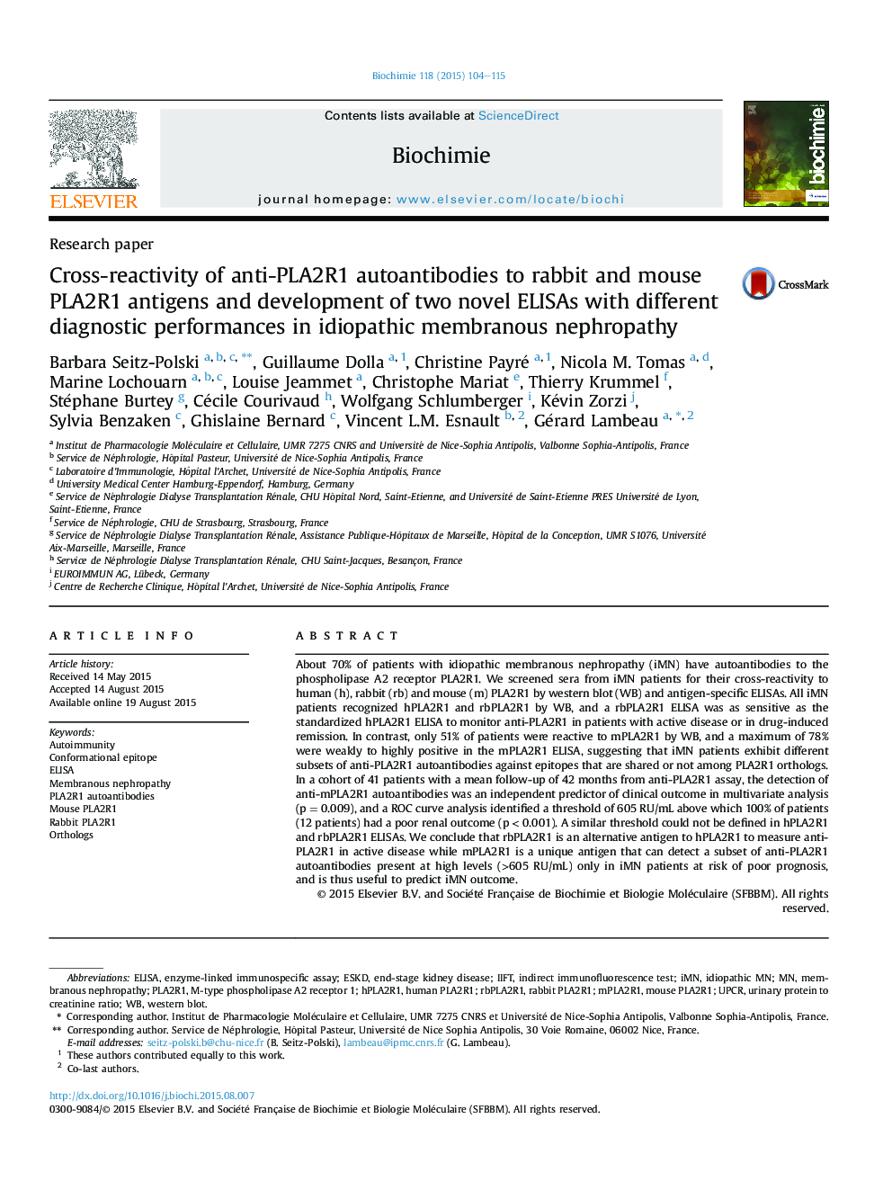 Cross-reactivity of anti-PLA2R1 autoantibodies to rabbit and mouse PLA2R1 antigens and development of two novel ELISAs with different diagnostic performances in idiopathic membranous nephropathy