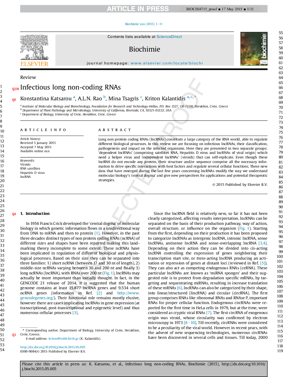 Infectious long non-coding RNAs