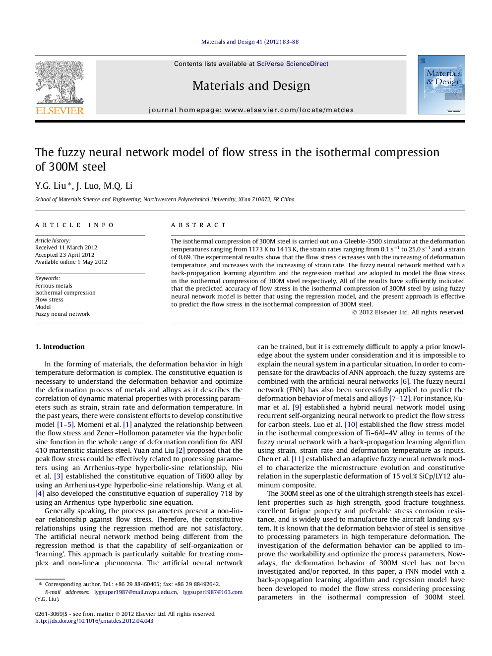 The fuzzy neural network model of flow stress in the isothermal compression of 300M steel