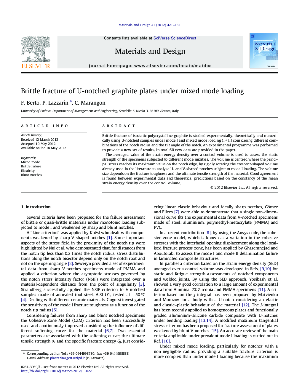 Brittle fracture of U-notched graphite plates under mixed mode loading