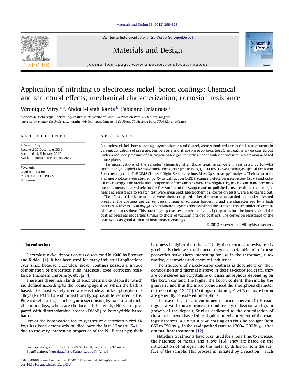 Application of nitriding to electroless nickel–boron coatings: Chemical and structural effects; mechanical characterization; corrosion resistance