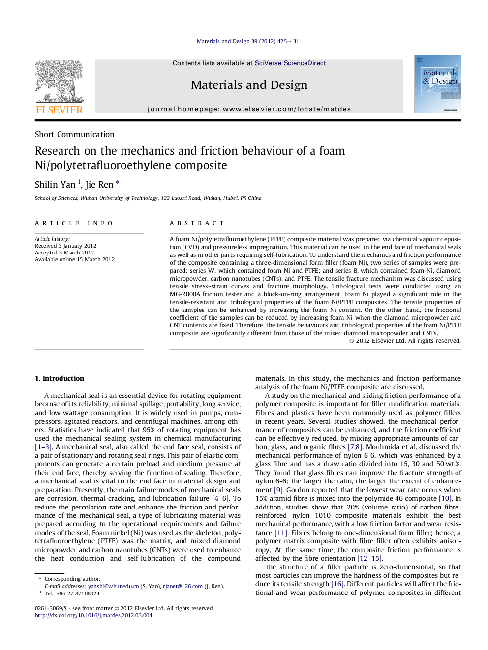 Research on the mechanics and friction behaviour of a foam Ni/polytetrafluoroethylene composite