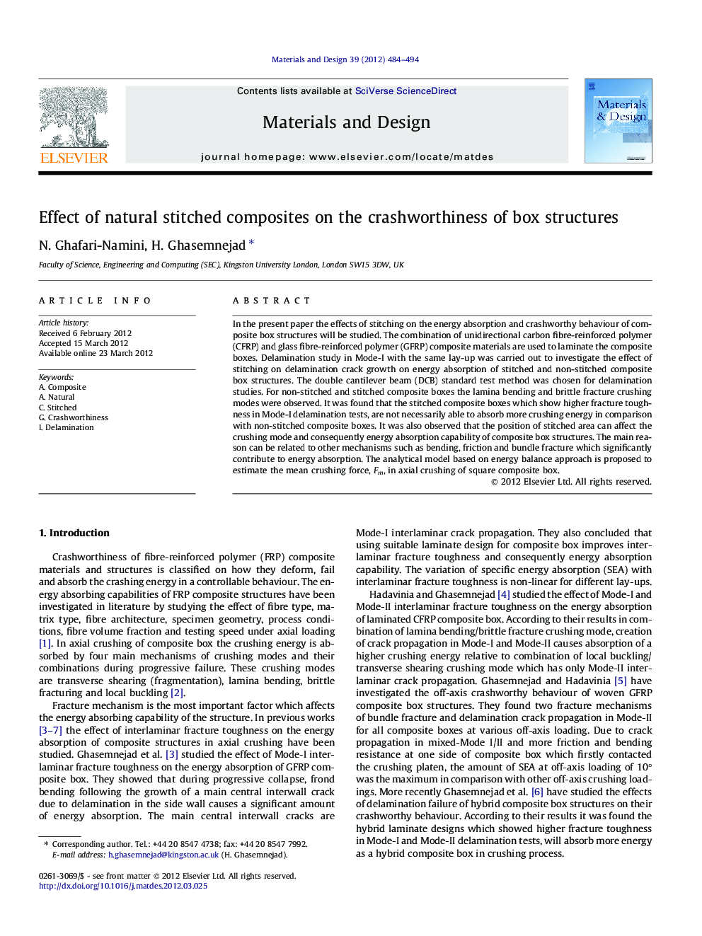 Effect of natural stitched composites on the crashworthiness of box structures