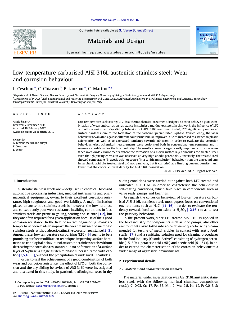 Low-temperature carburised AISI 316L austenitic stainless steel: Wear and corrosion behaviour