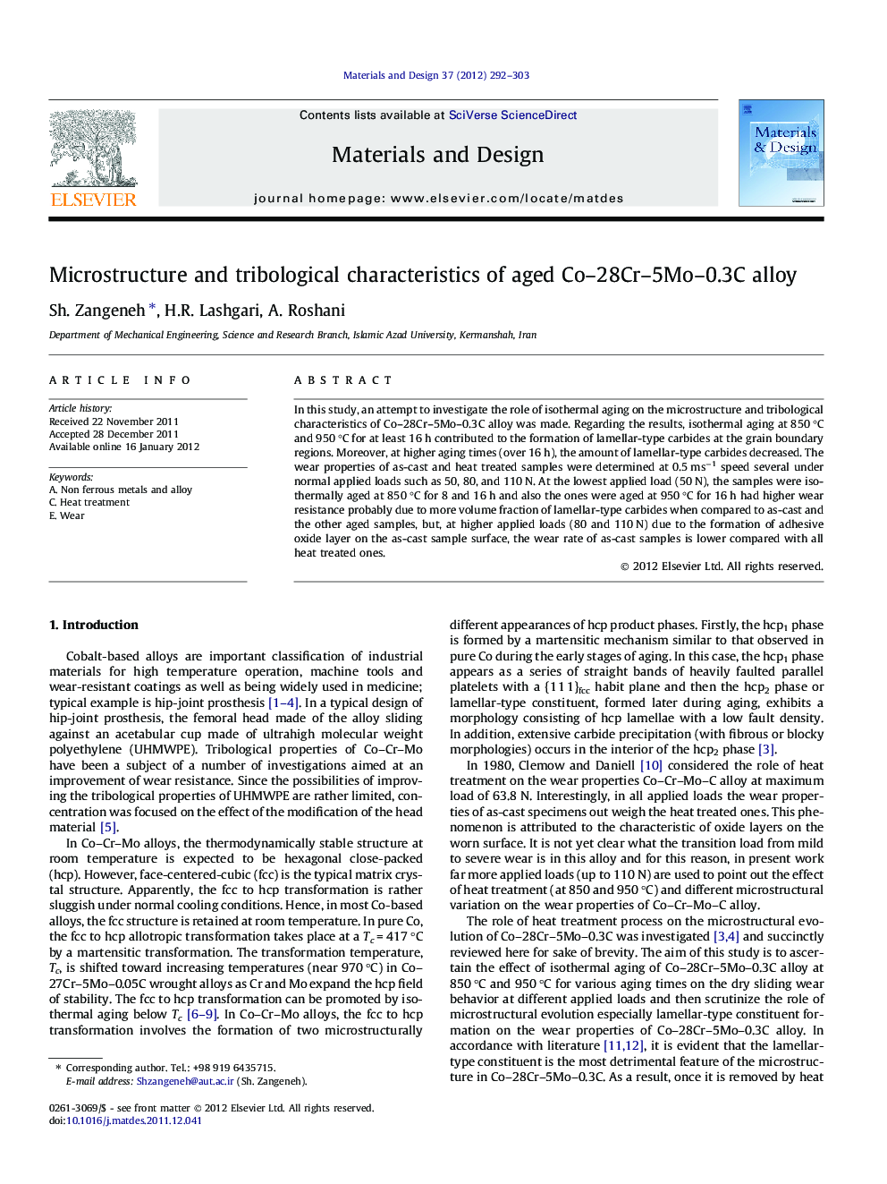 Microstructure and tribological characteristics of aged Co–28Cr–5Mo–0.3C alloy