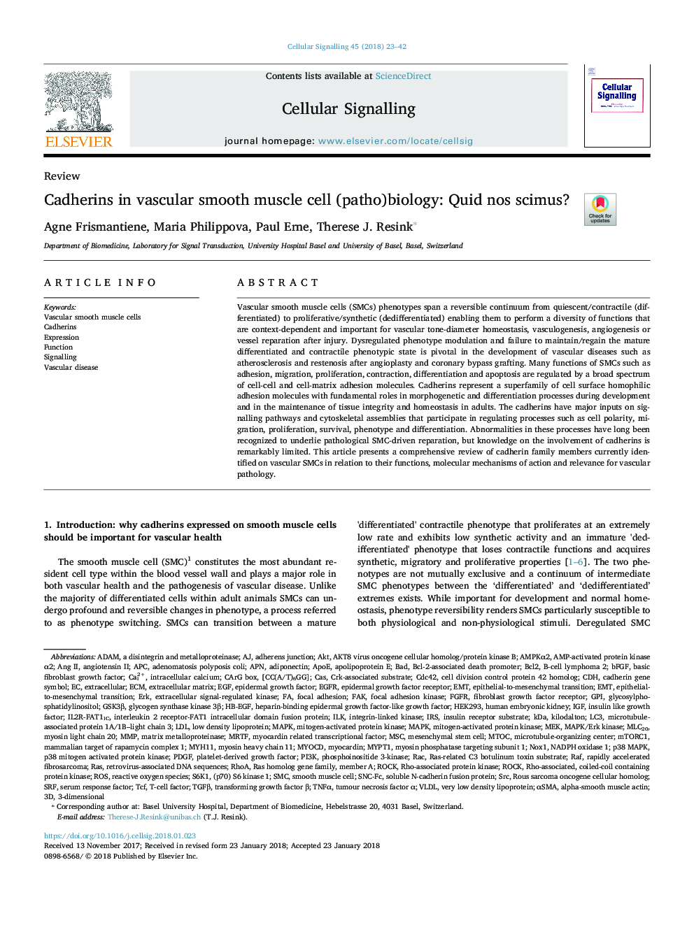 Cadherins in vascular smooth muscle cell (patho)biology: Quid nos scimus?