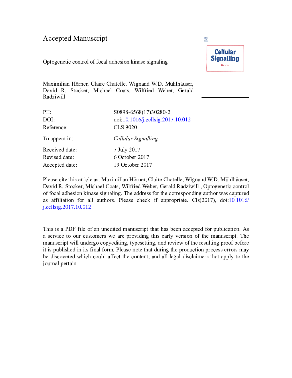 Optogenetic control of focal adhesion kinase signaling