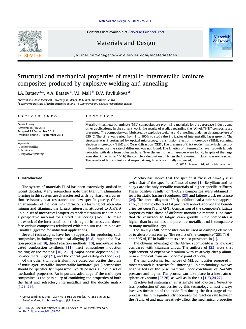 Structural and mechanical properties of metallic–intermetallic laminate composites produced by explosive welding and annealing