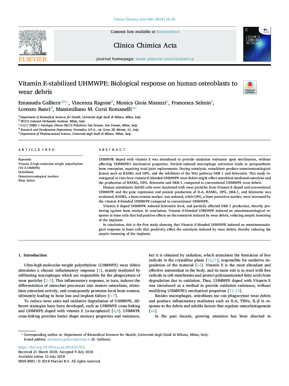 Vitamin E-stabilized UHMWPE: Biological response on human osteoblasts to wear debris